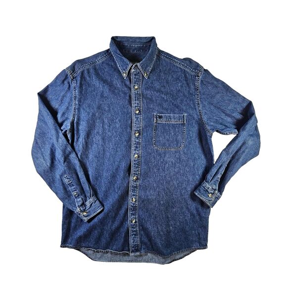 VTG Eddie Bauer Mens Denim Button Long Sleeve Shirt Size Large Tall Y2K - Picture 1 of 8